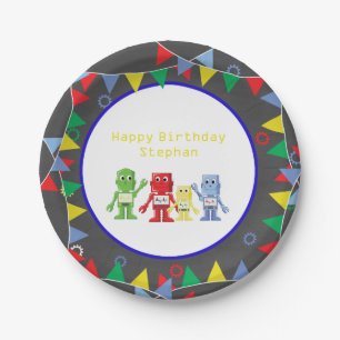 Prato De Papel Placas de papel da festa de aniversário dos robô