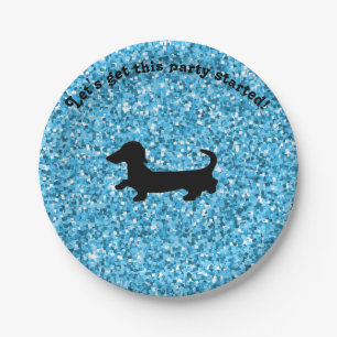 Prato De Papel Placas de papel Dachshund com brilho azul