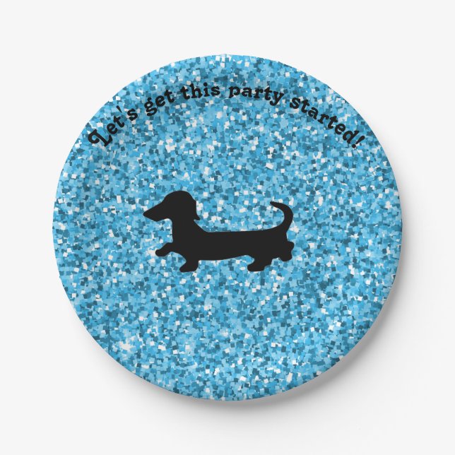 Prato De Papel Placas de papel Dachshund com brilho azul (Frente)