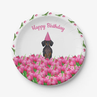 Prato De Papel Placas De Papel Dachshund Tulip Rosa