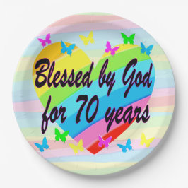 PRATO DE PAPEL PLACAS DE PAPEL DE ANIVERSÁRIO COM 70 DE CORAÇÃO