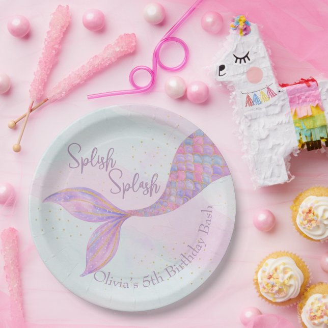 Prato De Papel Placas de papel de aniversário de Splash Smermaid (Festa)