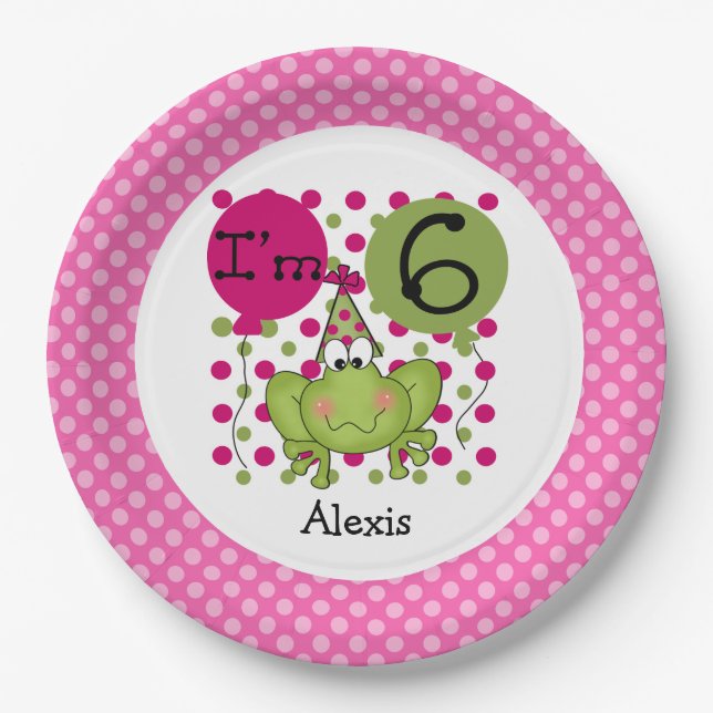 Prato De Papel Placas de papel de aniversário do 6 rosa (Frente)