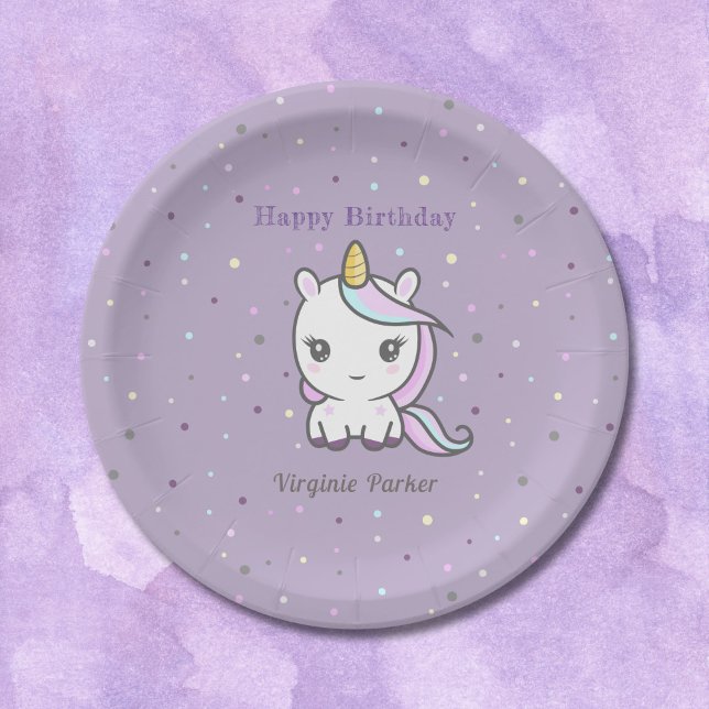 Prato De Papel Placas de Papel de Aniversário do Unicórnio (Cute Unicorn Birthday Paper Plates)
