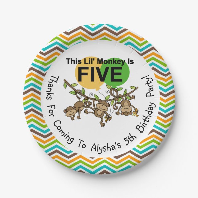 Prato De Papel Placas de papel de aniversário para 5 de macacos p (Frente)