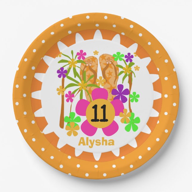Prato De Papel Placas de papel de aniversário personalizadas Luau (Frente)