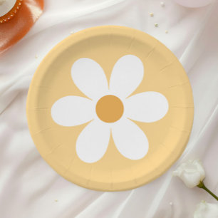 Prato De Papel Placas de papel de boho amarelo-margarida retrô
