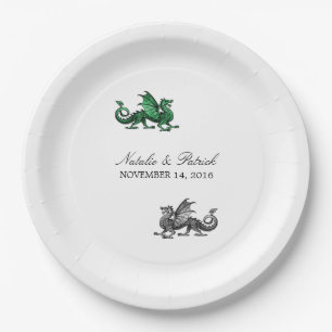 Prato De Papel Placas de Papel de Casamento de Dragão Silver Verd