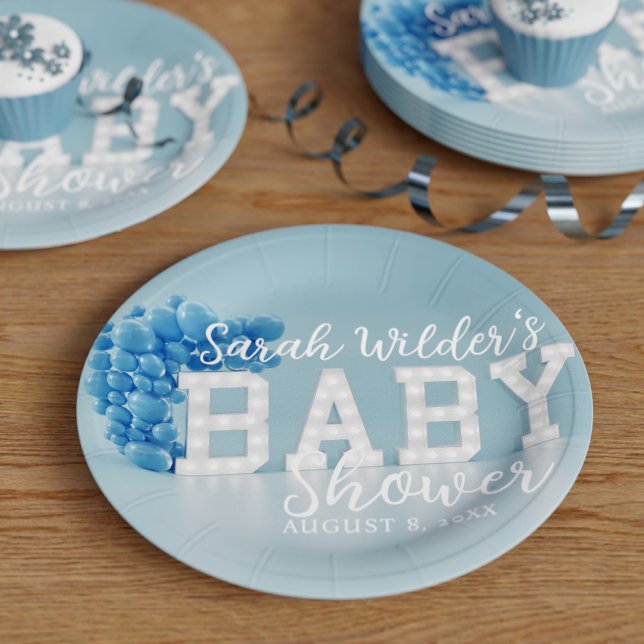 Prato De Papel Placas de papel de Chá de fraldas Blue Boy (Blue baby shower? Here's you paper plates! Just add your name and party date)