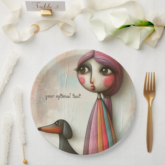 Prato De Papel Placas de papel de Dachshund Texturizadas Primitiv (Casamento)