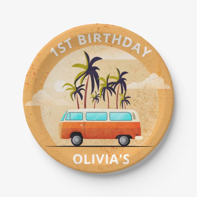 Prato De Papel Placas de papel de Festa de aniversário de surfe n (Frente)