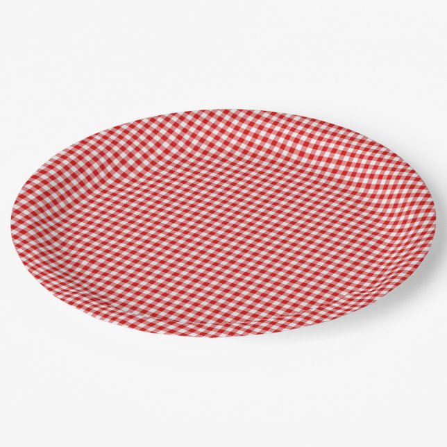 Prato De Papel PLACAS DE PAPEL DE Gingham-Branco-Vermelho (Inclinado)