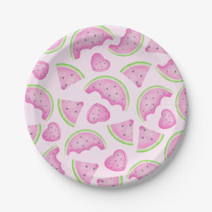 Prato De Papel Placas de papel de melancia rosa - Fruta de Verão