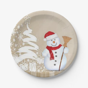 Prato De Papel Placas de papel de Natal, boneco de neve