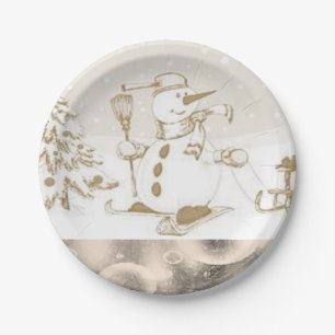 Prato De Papel Placas de Papel de Natal, Snowman