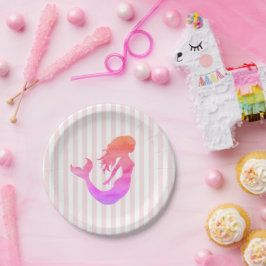 Prato De Papel Placas de papel de Pastel, em tiras rosadas, com S