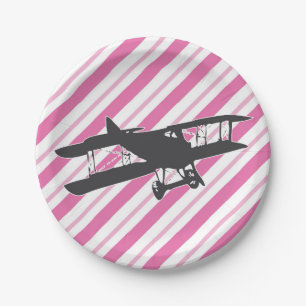 Prato De Papel Placas de papel do avião cor-de-rosa e cinzento d