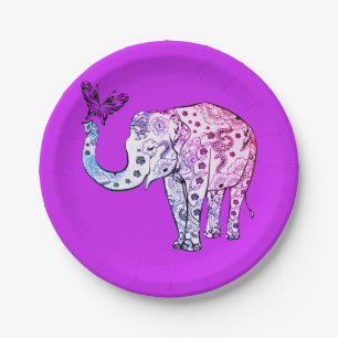Prato De Papel Placas de papel do elefante roxo