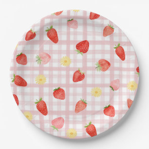 Prato De Papel Placas de papel do partido Gingham Strawberry