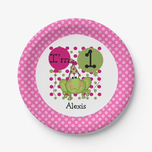 Prato De Papel Placas de papel do primeiro aniversario rosa (Frente)