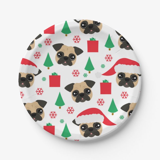 Prato De Papel Placas de papel do Pug bonito do Natal (Frente)