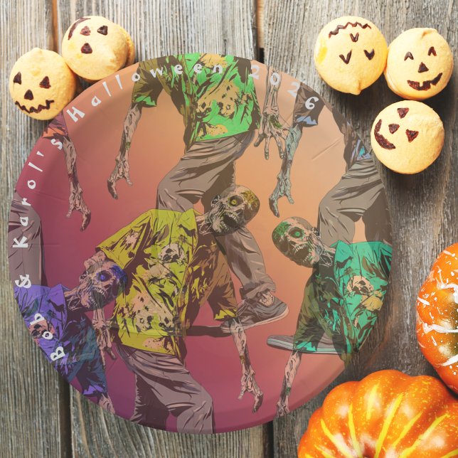 Prato De Papel Placas de papel do Zombie Halloween (Zombie Halloween Party Paper Plates)