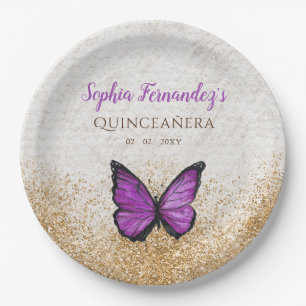 Prato De Papel Placas de papel Dourada para borboletas, de Vintag