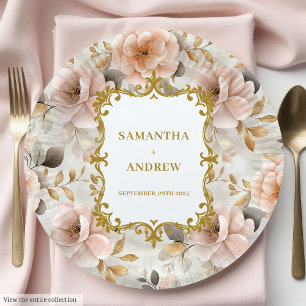 Prato De Papel Placas de papel Dourado para casamentos com Blush 