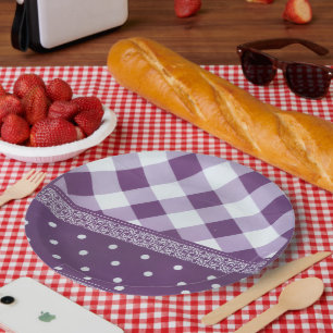 Prato De Papel Placas de Papel Eclético Branco Roxo