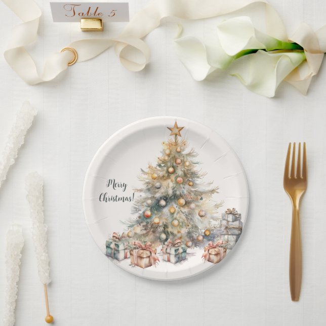 Prato De Papel Placas de Papel em Árvore de Natal com Aquarela (Casamento)