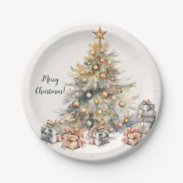 Prato De Papel Placas de Papel em Árvore de Natal com Aquarela