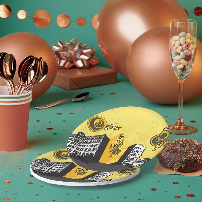 Prato De Papel Placas de papel em cena urbana (Criador carregado)