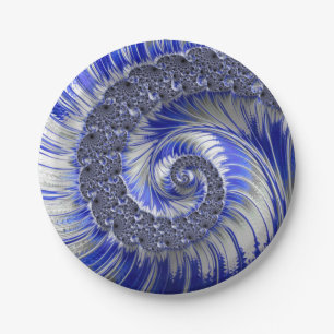 Prato De Papel Placas De Papel Espiral Fractal Azul-abstrato