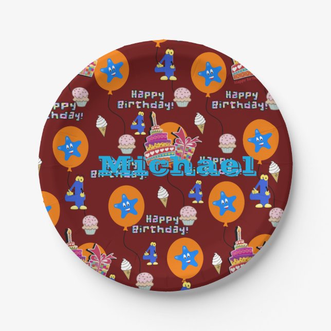 Prato De Papel Placas de Papel, Feliz 4º Aniversário #4 Balões (Frente)