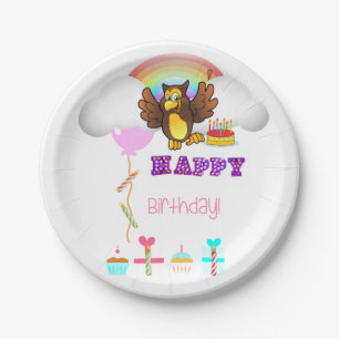 Prato De Papel Placas de papel, Feliz aniversário Coruja Arco-Í