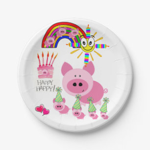 Prato De Papel Placas De Papel, Feliz Aniversário, Porco Rosa