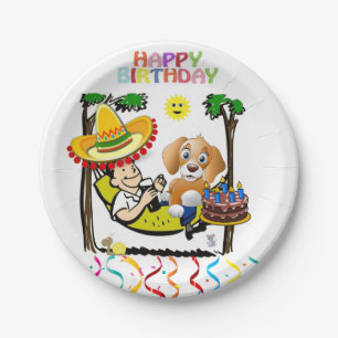 Prato De Papel Placas de Papel, Feliz Cachorro de Aniversário Con
