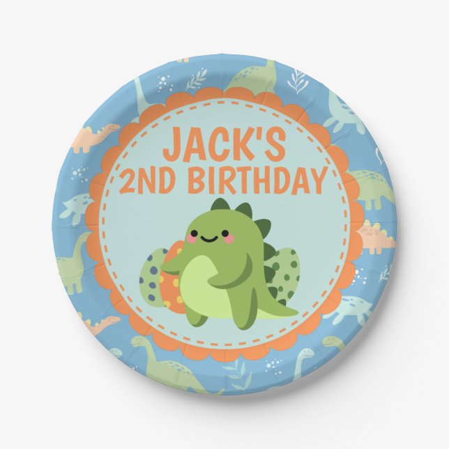 Prato De Papel Placas de papel Festa de aniversário do dinossauro (Frente)