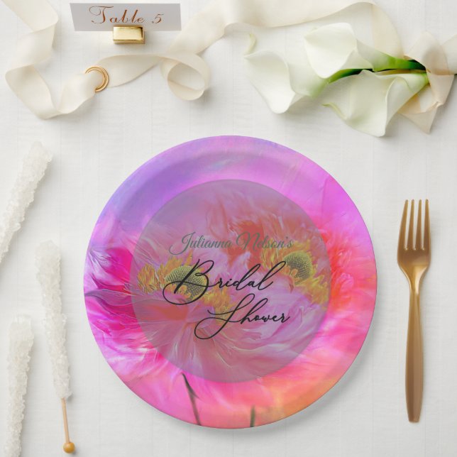 Prato De Papel Placas de papel floral cor-de-rosa (Casamento)