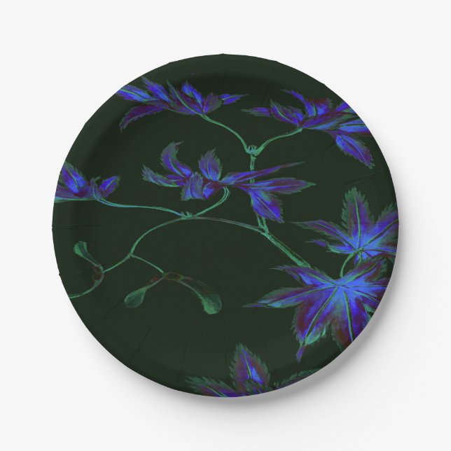 Prato De Papel Placas De Papel Floral Japonês Azul E Verde (Frente)