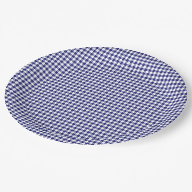 Prato De Papel PLACAS DE PAPEL Gingham-Branco Azul (Inclinado)