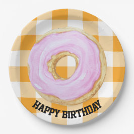 Prato De Papel Placas de papel gingham de aniversário feliz