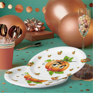 Prato De Papel Placas de Papel Halloween - Rosto Engraçado de Abó