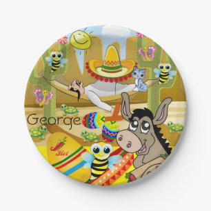 Prato De Papel Placas De Papel, Homem Mexicano Donkey Sun Bee Tur