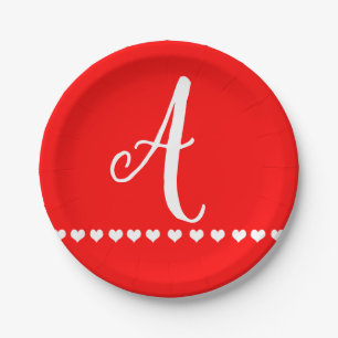 Prato De Papel Placas de papel iniciais do Monograma Vermelho e B