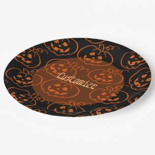 Prato De Papel Placas de papel Jack-O-Lanterna para abóboras do H