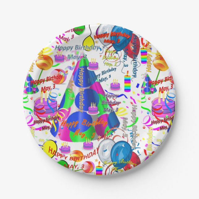 Prato De Papel Placas de Papel Maio, 3 Aniversário (Frente)