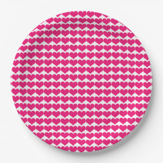 Prato De Papel Placas de papel padrão de corações cor-de-rosa