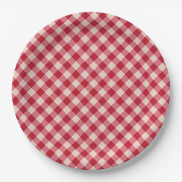 Prato De Papel Placas de Papel - Padrão de Gingham Vermelho