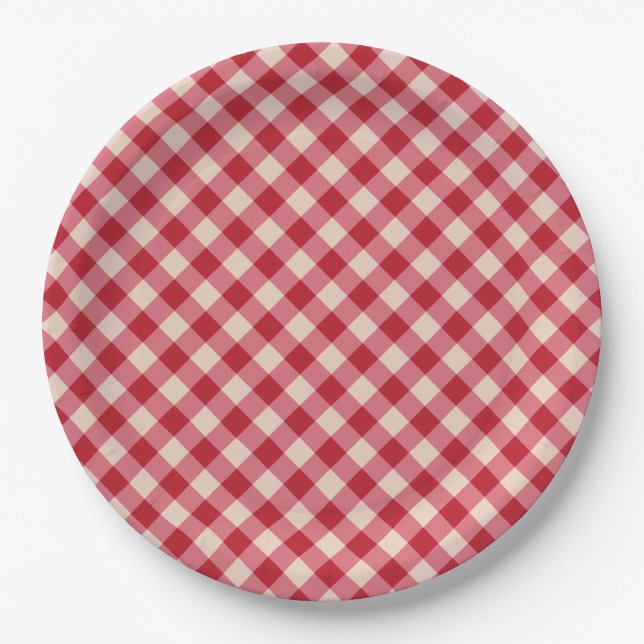 Prato De Papel Placas de Papel - Padrão de Gingham Vermelho (Frente)